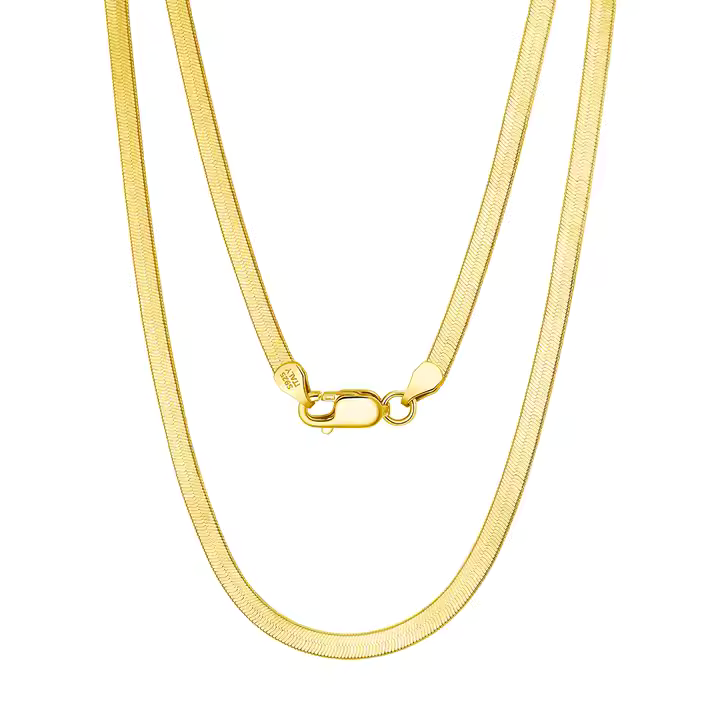 925 Sterling Silver 18K Gold Plated 3mm Herringbone Chain