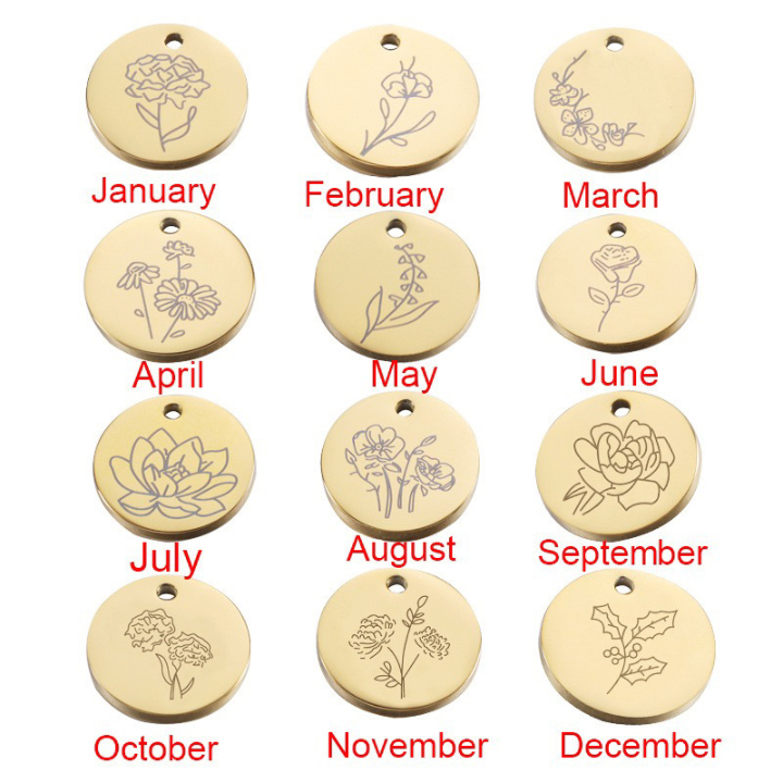 Birth Month Round Disc Jewelry 925 Sterling Silver Personalized Birth Flower Necklace