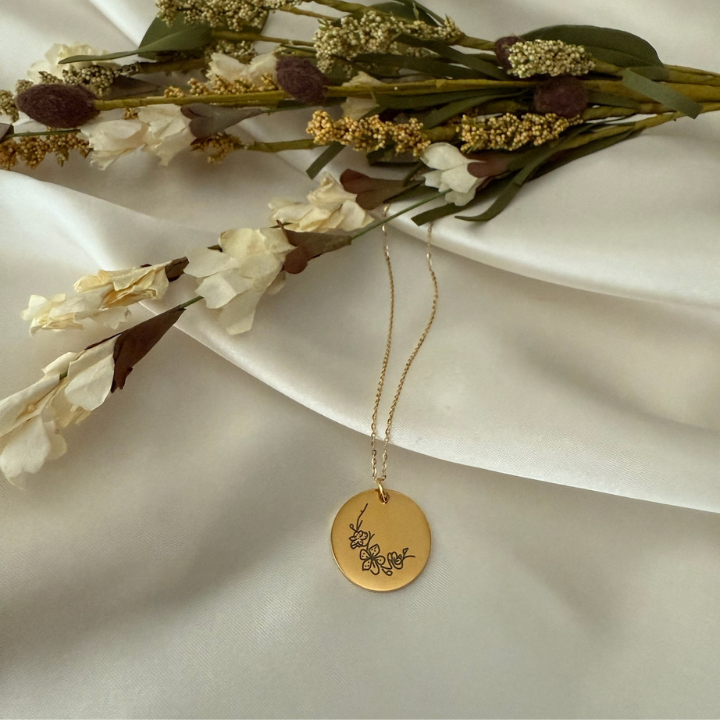 Birth Month Round Disc Jewelry 925 Sterling Silver Personalized Birth Flower Necklace