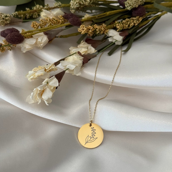 Birth Month Round Disc Jewelry 925 Sterling Silver Personalized Birth Flower Necklace