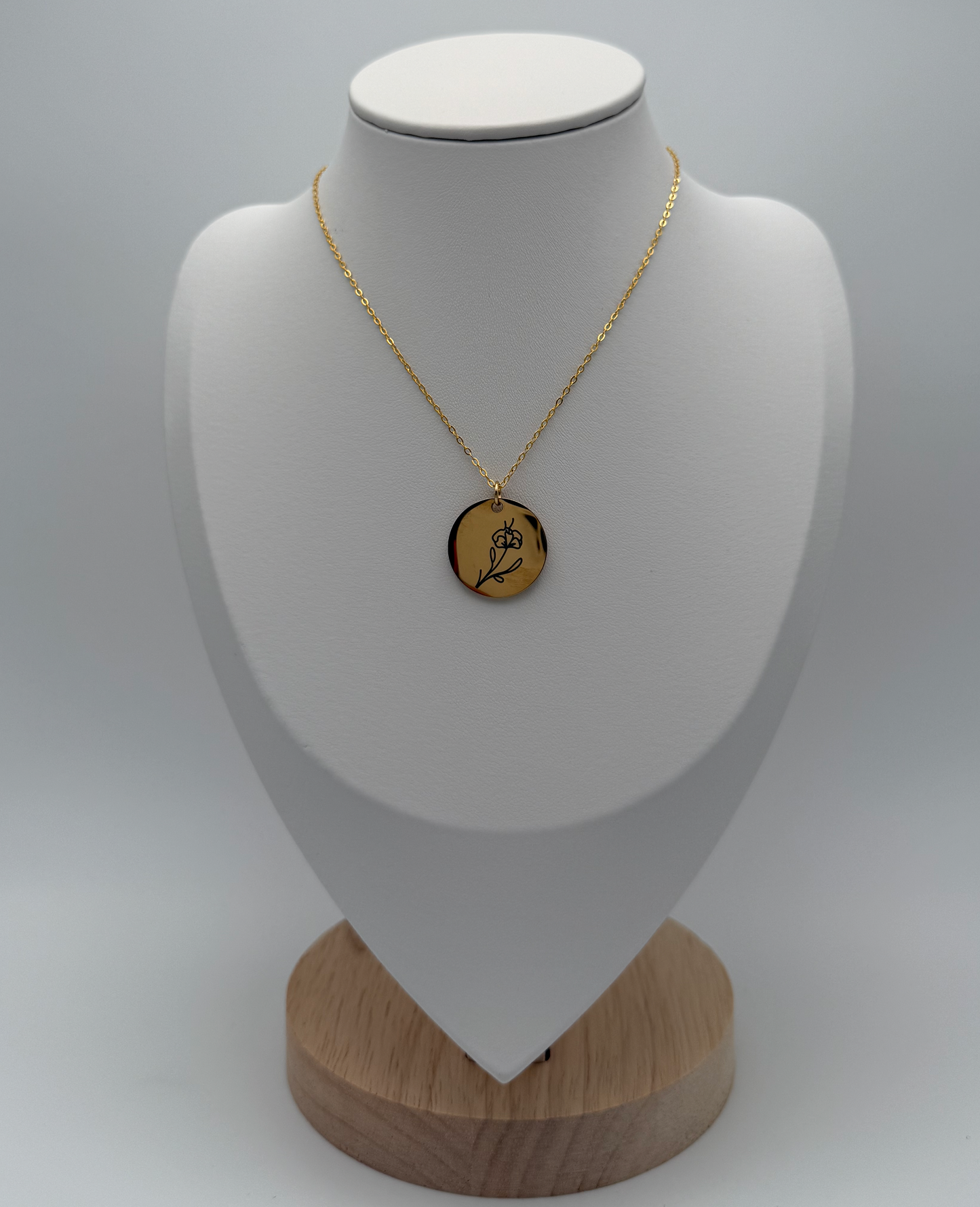 Birth Month Round Disc Jewelry 925 Sterling Silver Personalized Birth Flower Necklace