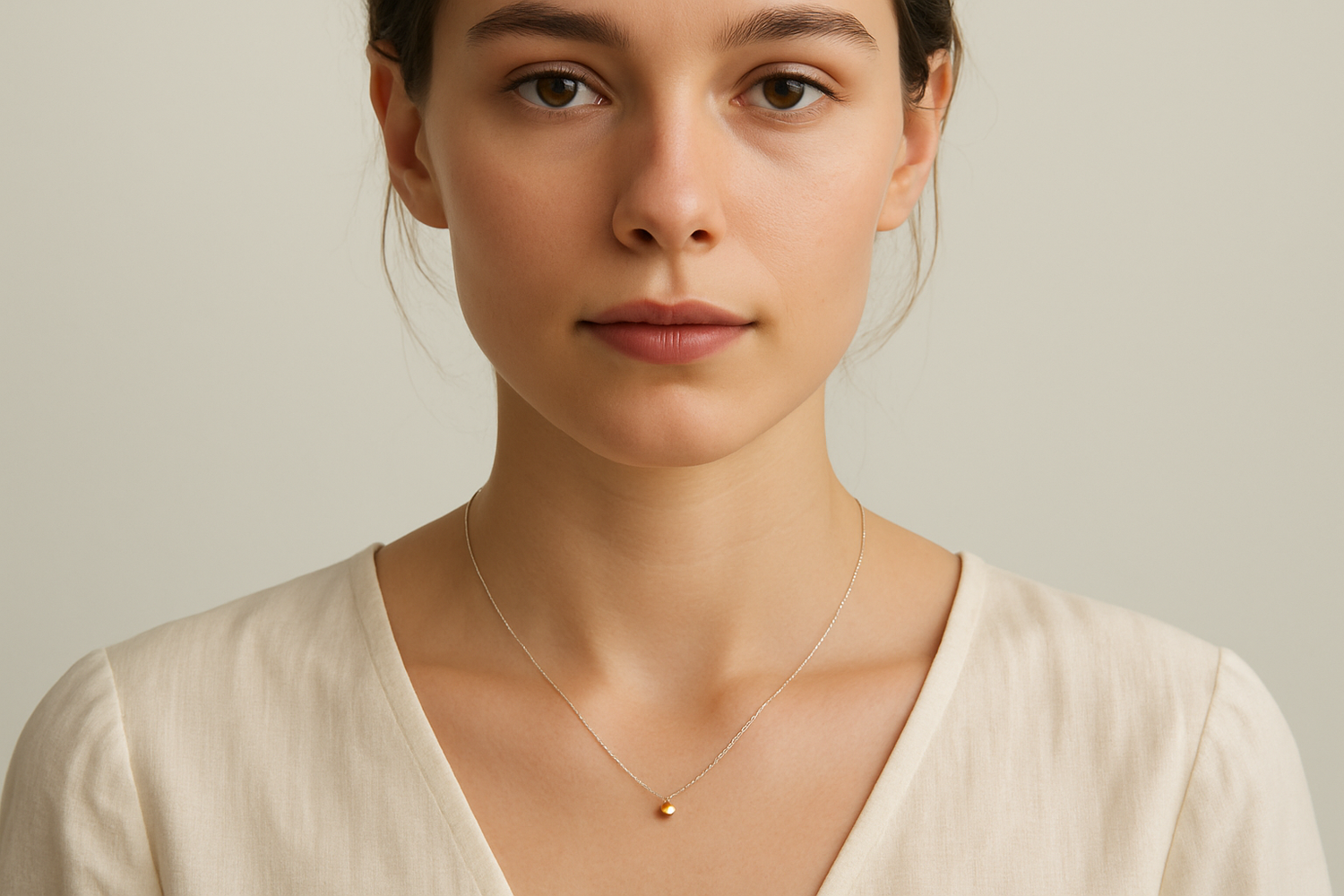 I would like the model to wear a more dainty looking necklace