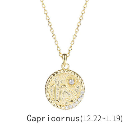 Gold Zodiac Sign Disc Charm Necklace in 925 Sterling Silver