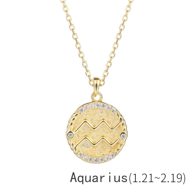 Gold Zodiac Sign Disc Charm Necklace in 925 Sterling Silver