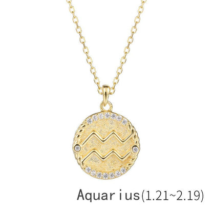 Gold Zodiac Sign Disc Charm Necklace in 925 Sterling Silver