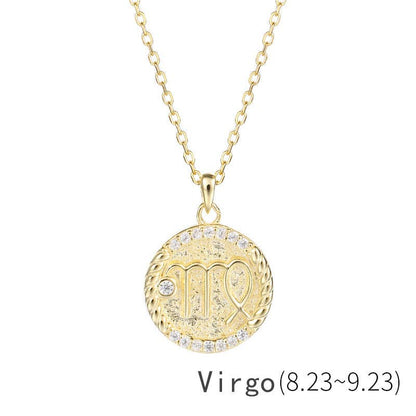 Gold Zodiac Sign Disc Charm Necklace in 925 Sterling Silver