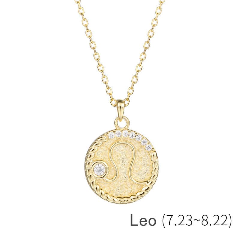 Gold Zodiac Sign Disc Charm Necklace in 925 Sterling Silver