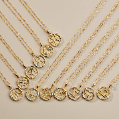 Gold Zodiac Sign Disc Charm Necklace in 925 Sterling Silver