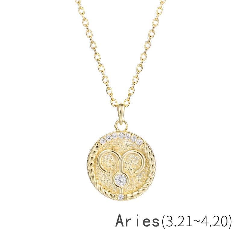 Gold Zodiac Sign Disc Charm Necklace in 925 Sterling Silver