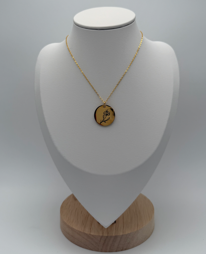 Birth Month Round Disc Jewelry 925 Sterling Silver Personalized Birth Flower Necklace