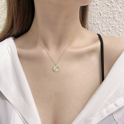 Gold Zodiac Sign Disc Charm Necklace in 925 Sterling Silver