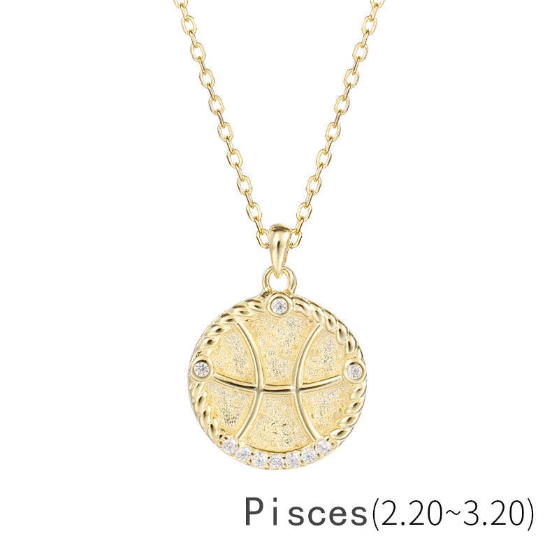 Gold Zodiac Sign Disc Charm Necklace in 925 Sterling Silver