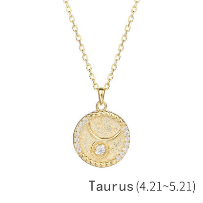 Gold Zodiac Sign Disc Charm Necklace in 925 Sterling Silver