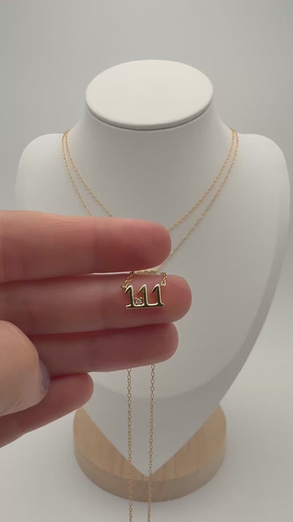 Dainty Gold Angel Number Necklace in 925 Sterling Silver
