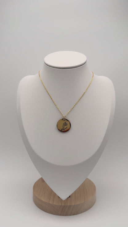 Birth Month Round Disc Jewelry 925 Sterling Silver Personalized Birth Flower Necklace